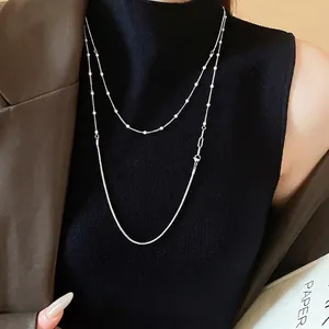 Layered Necklace Copper Artificial Pearl Snake Bone Chain Long Sweater Chain French Minimalist Luxury Elegant For Women