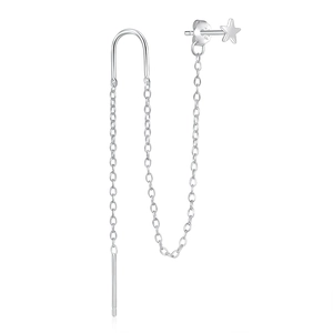 Macro shot of S925 sterling silver long star tassel earring with Hallmark stamp