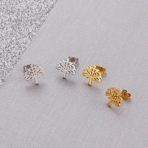 Minimalist Tree of Life stainless steel stud earrings in gold and silver finish