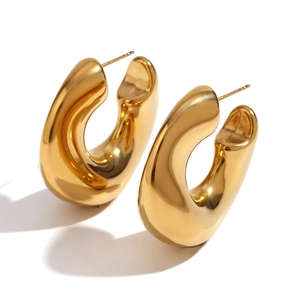 Minimalist 18K gold-plated hollow irregular streamlined drop earrings with high-polish finish