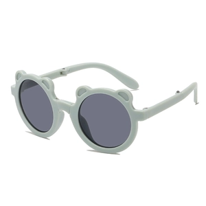 Lunettes de soleil pliables vert clair pour enfants avec oreilles d'ours et verres ronds
