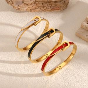 Bracelets fer à cheval en acier inoxydable doré, noir et rouge au style élégant