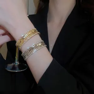 Wide Open Cuff Bracelet For Women Chic Copper Geometric Honeycomb Bangle With Sparkling Cubic Zirconia Niche Design Jewelry
