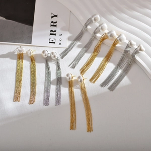 Elegant Long Tassel Dangle Earrings With Imitation Artificial Pearl Stainless Steel Snake Chain Drop Jewelry For Women Fashion