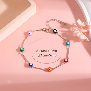 Colorful evil eye charm bracelet with silver chain, 21cm plus 5cm extender length