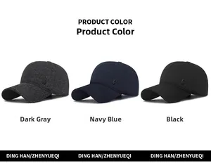 Three men's winter baseball caps in dark grey, navy blue, and black with side logo