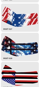 Three variants of US flag patterned arm sleeves with codes MGXT-017, MGXT-018, and MGXT-019