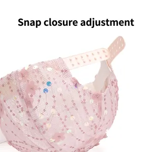 Pink sequin mesh baseball cap for women with floral embroidery and adjustable back strap