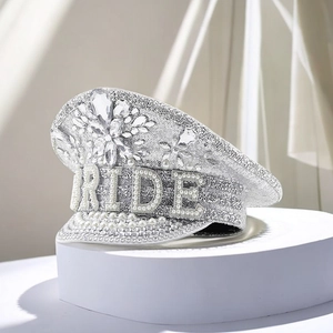 Sparkly white sequin bride hat with pearls and rhinestones for wedding parties