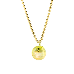 70s vintage disco ball glowing pendant necklace with golden bead chain and yellow light