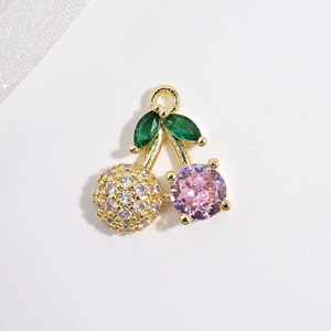 Sweet cherry pendant with pink gemstones and sparkling zircon set in gold metal