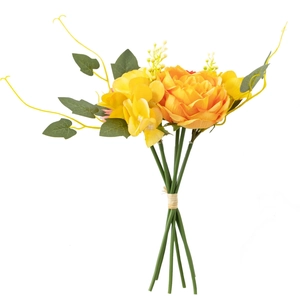 Artificial wedding bouquet with orange roses, peonies and hydrangeas for home decor