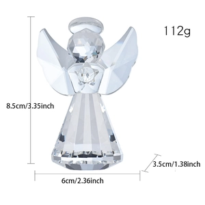 Detailed dimensions of crystal angel figurine showing height 8.5cm and 112g weight