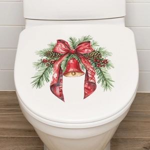 Adesivo natalizio per coperchio WC con fiocco rosso, pigne e campane decorative