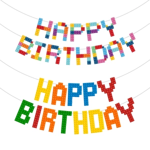 Building Block Happy Birthday Banner Colorful Cardstock Bunting Kids Party Decorations Pixel Style Hanging Decor