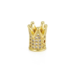 Detailed close-up of a gold crown bead charm with micro-set sparkling zircon stones