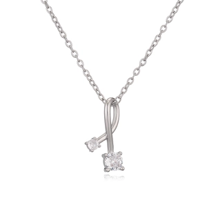 Silver geometric zircon pendant necklace with delicate chain on a clean white background