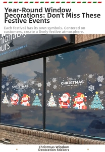 Détail des stickers de Noël avec Père Noël, bonhomme de neige et sapins décoratifs