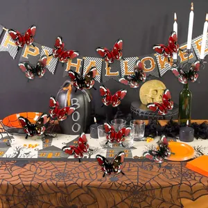 3D gothic butterfly wall decals with red rose patterns for Halloween home party decor