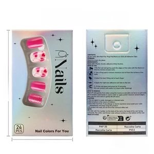 Detailed packaging view of 24pcs short square press-on nails with pink glitter heart designs