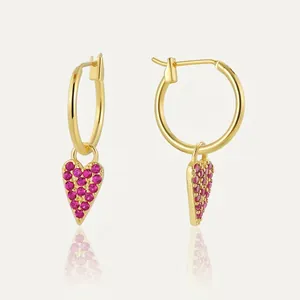 Heart Hoop Earrings Copper Gold Plated With Purple Cubic Zirconia Chic Small Dangle Jewelry For Women
