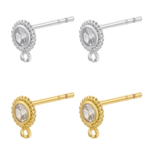 Orecchini a perno rotondi con zirconi micro-pave in oro e argento con anello per ciondolo