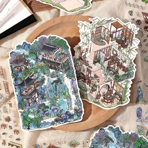 Chinese antique landscape 2.5D scenery stickers set for scrapbooking and DIY journals