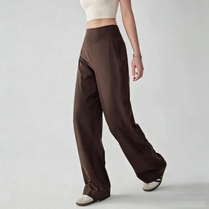 Pantalon De Yoga Taille Haute Jambes Larges Pour Femmes Nylon Élasthanne Séchage Rapide Poche Arrière Fitness