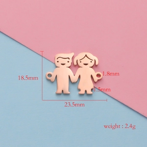 Detailed specs of rose gold boy and girl charms with height and width measurements