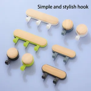 Nordic Pine Wood Wall Hooks Adhesive Drill Free Self Sticky Heavy Duty Hangers For Entryway Bathroom Kitchen Modern Minimalist