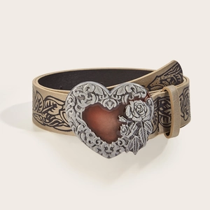 Cintura in Ecopelle Floreale Punk Retro con Grande Fibbia a Cuore in Lega di Rosa Y2K Cintura Gotica Streetwear Unisex