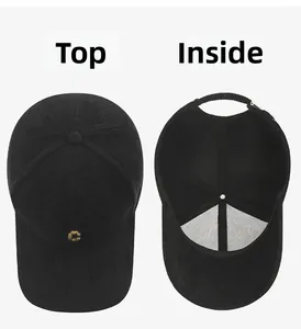 Détails de la casquette de baseball noire avec logo C en métal et sangle réglable