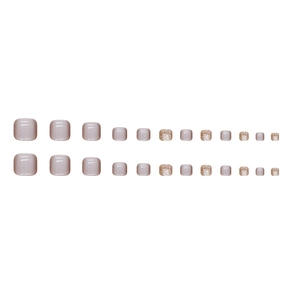 Set of 24 cat-eye press-on toenails in mauve purple and rose gold glitter square style