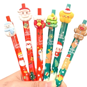 Set of 6 Christmas retractable gel pens featuring cartoon resin toppers like Santa and Snowman