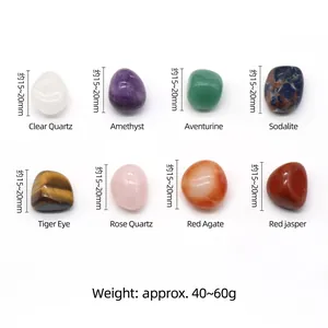 Set of 8 tumbled chakra stones including clear quartz and amethyst for yoga meditation
