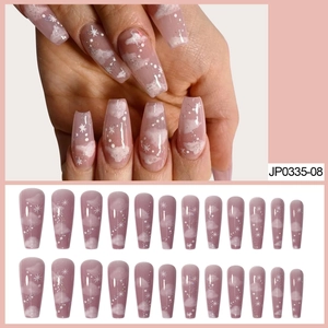 Unghie Finte Press On Lunghe Coffin Rosa Traslucido Design Nuvole Stelle Glitter Ballerina Unghie Eleganti Belle