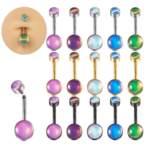 Detailed set of 15 stainless steel belly rings in silver, gold, and black finishes