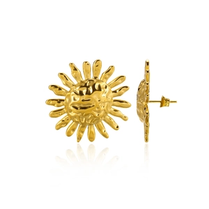 Chic sun-shaped stainless steel earrings with hammered gold finish for women