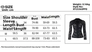 Detailed size chart for lace polo long sleeve top with measurements in centimeters