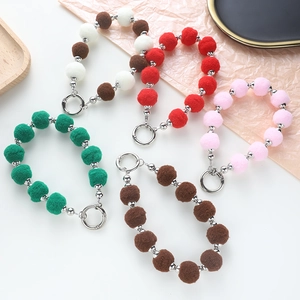 Soft Plush Ball Keychain With Metallic Beads Colorful Bag Charm Pendant For Women Girls Cute Accessory