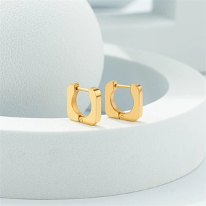 Minimalist gold-plated stainless steel square hoop earrings on a clean white background