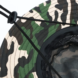 Men's camouflage sun hat with breathable mesh lining and adjustable chin strap