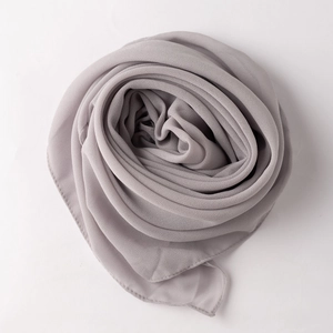 Detail of light grey chiffon hijab with high-quality texture and neat edge stitching