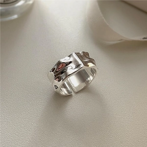 Minimalist S925 sterling silver open ring featuring a unique irregular lava texture finish