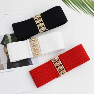 Ceinture large élastique pour femme avec boucle dorée en noir, blanc et rouge