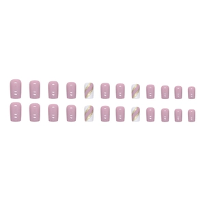 Square medium press-on nails in dusty rose with white marble and gold foil accents
