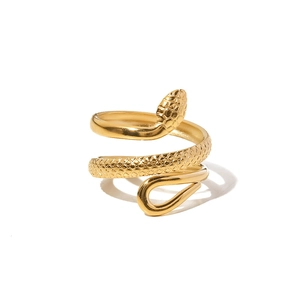 French vintage style snake-shaped ring in 18K gold plated stainless steel for women