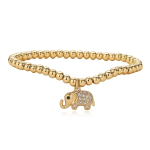 Elegant 18K gold plated beaded bracelet with a sparkling elephant pendant and white zircons