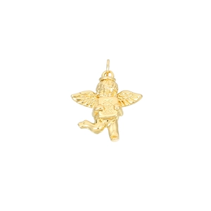 Golden 14K gold plated cupid angel pendant with lucky Chinese fortune engraving