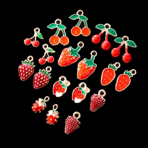Enamel fruit pendants featuring 3D cherry and strawberry designs for DIY jewelry crafts